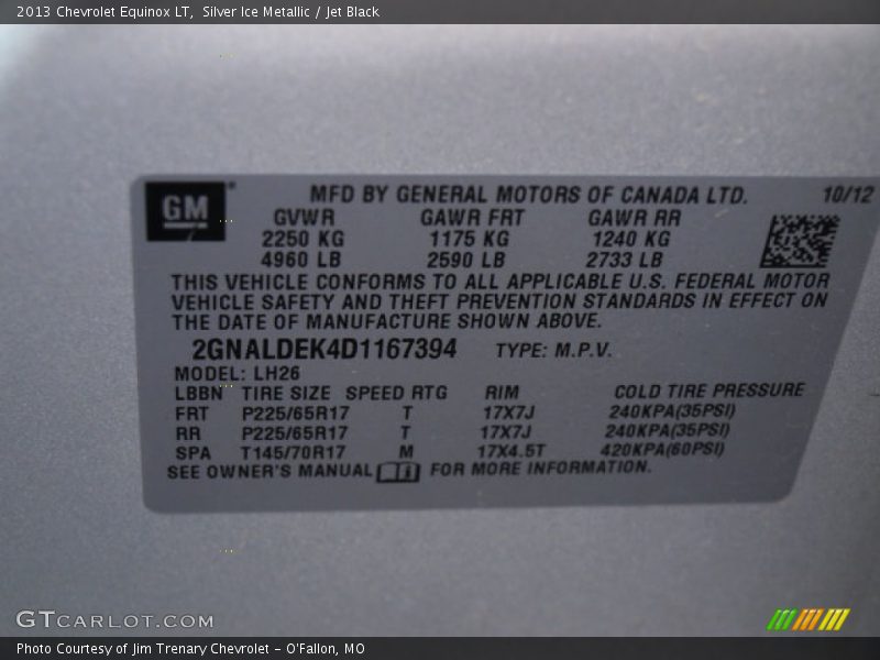 Silver Ice Metallic / Jet Black 2013 Chevrolet Equinox LT