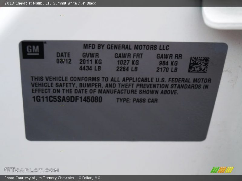 Summit White / Jet Black 2013 Chevrolet Malibu LT