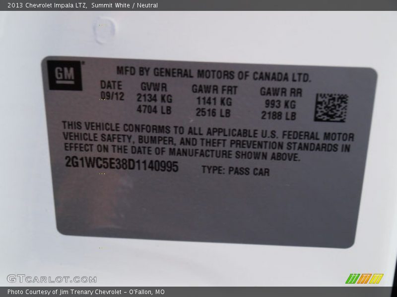 Summit White / Neutral 2013 Chevrolet Impala LTZ