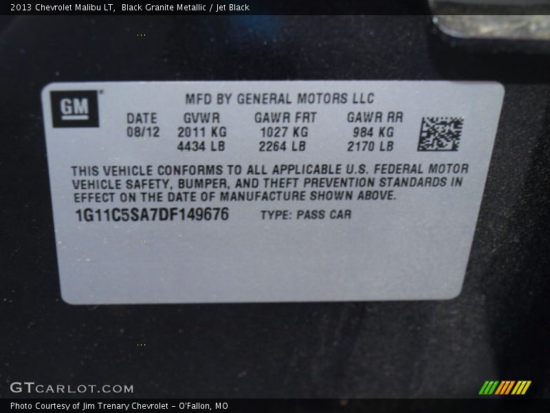 Black Granite Metallic / Jet Black 2013 Chevrolet Malibu LT