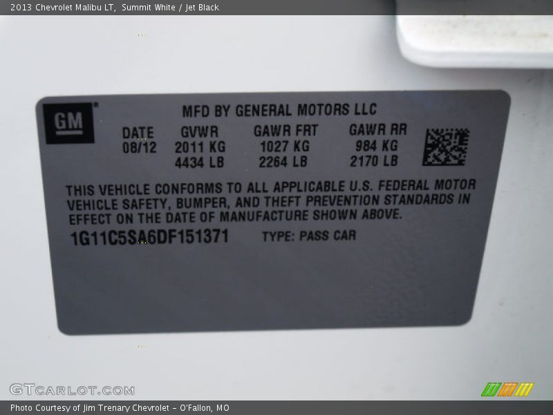 Summit White / Jet Black 2013 Chevrolet Malibu LT