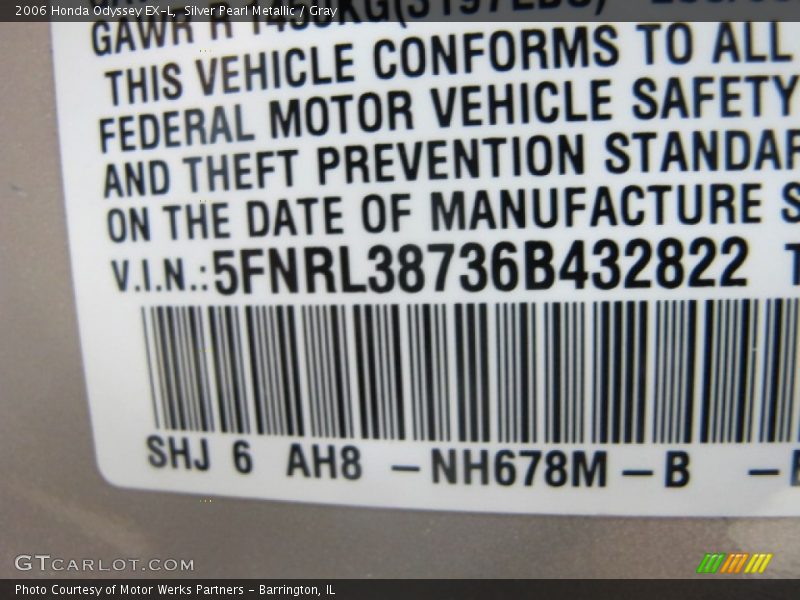 Silver Pearl Metallic / Gray 2006 Honda Odyssey EX-L