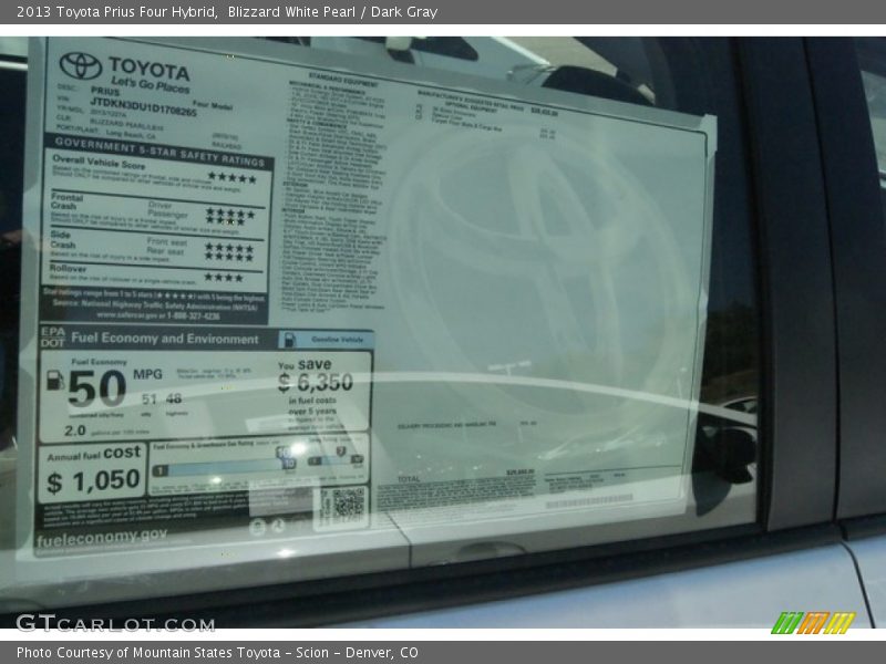 Blizzard White Pearl / Dark Gray 2013 Toyota Prius Four Hybrid