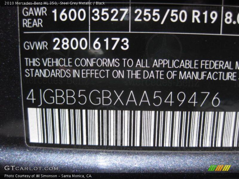 Steel Grey Metallic / Black 2010 Mercedes-Benz ML 350