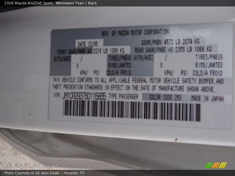 Whitewater Pearl / Black 2006 Mazda MAZDA5 Sport