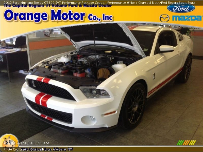 Performance White / Charcoal Black/Red Recaro Sport Seats 2012 Ford Mustang Shelby GT500 SVT Performance Package Coupe