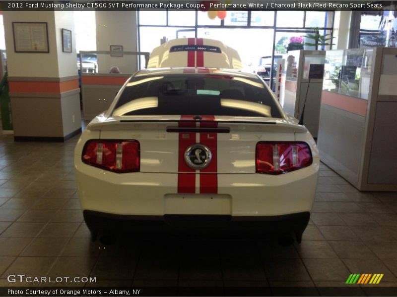 Performance White / Charcoal Black/Red Recaro Sport Seats 2012 Ford Mustang Shelby GT500 SVT Performance Package Coupe