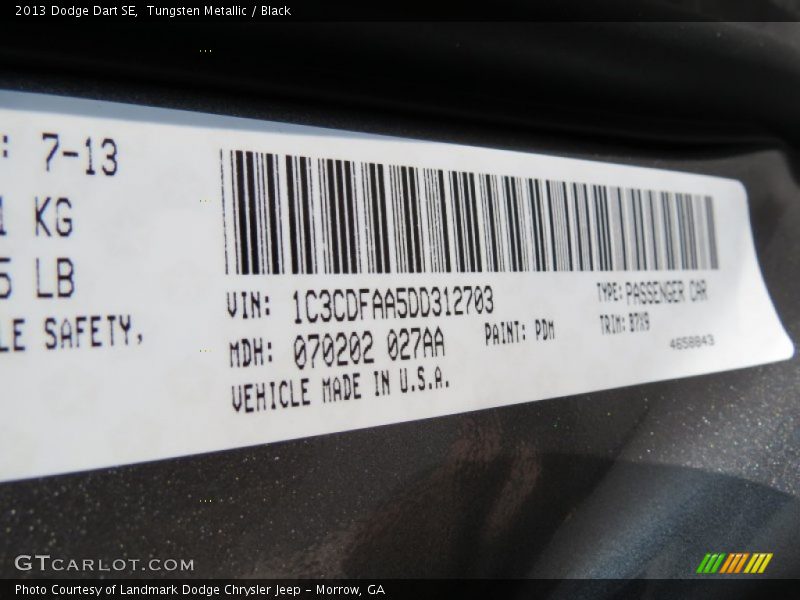 Tungsten Metallic / Black 2013 Dodge Dart SE