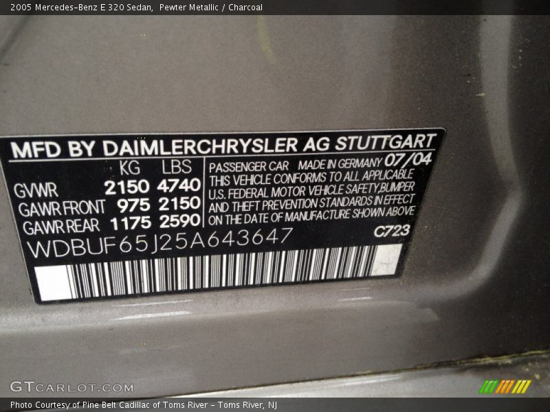 Pewter Metallic / Charcoal 2005 Mercedes-Benz E 320 Sedan