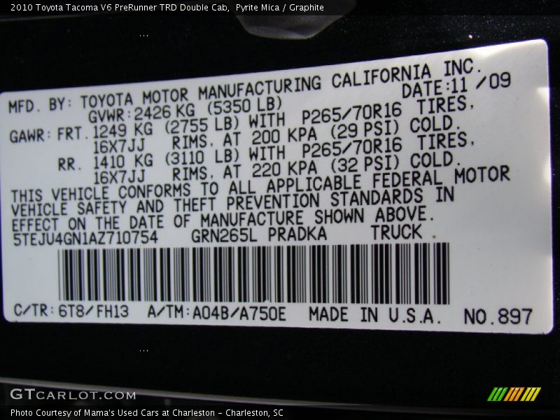 Pyrite Mica / Graphite 2010 Toyota Tacoma V6 PreRunner TRD Double Cab