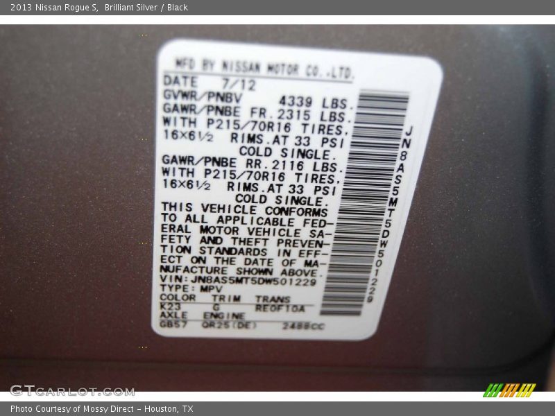 Brilliant Silver / Black 2013 Nissan Rogue S