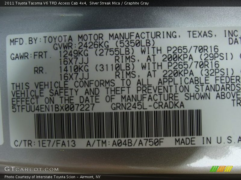 Silver Streak Mica / Graphite Gray 2011 Toyota Tacoma V6 TRD Access Cab 4x4