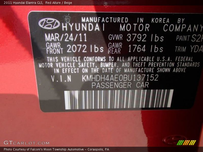 Red Allure / Beige 2011 Hyundai Elantra GLS