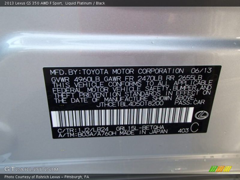 Liquid Platinum / Black 2013 Lexus GS 350 AWD F Sport
