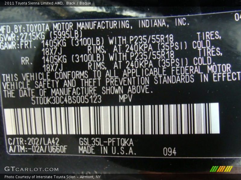 Black / Bisque 2011 Toyota Sienna Limited AWD