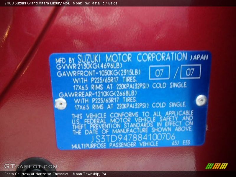 Moab Red Metallic / Beige 2008 Suzuki Grand Vitara Luxury 4x4