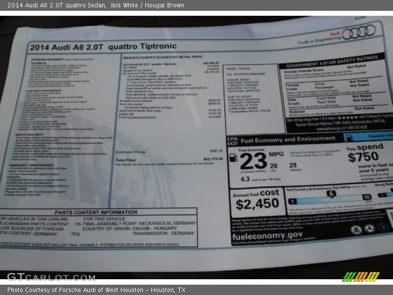 Ibis White / Nougat Brown 2014 Audi A6 2.0T quattro Sedan