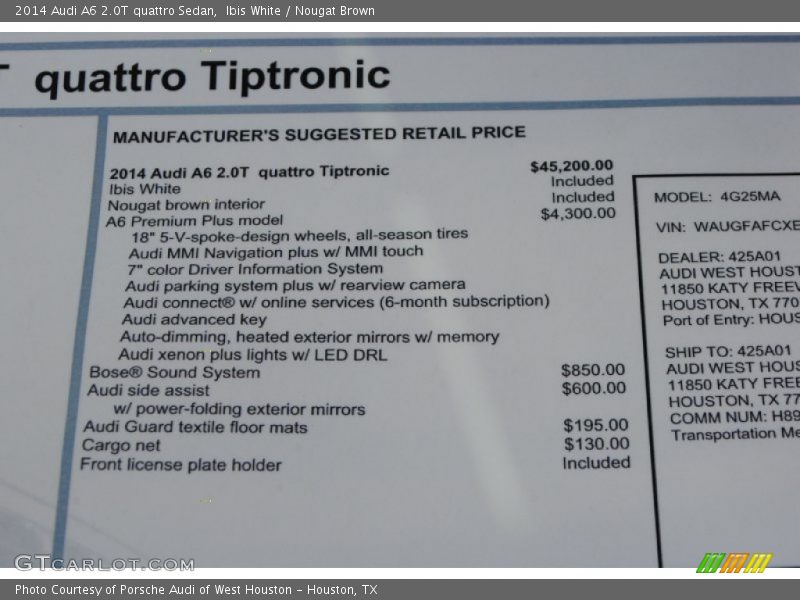 Ibis White / Nougat Brown 2014 Audi A6 2.0T quattro Sedan