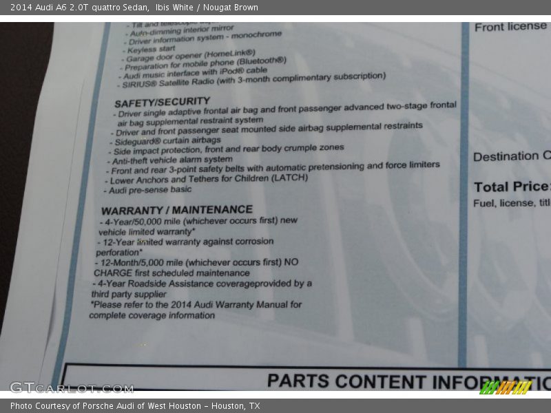 Ibis White / Nougat Brown 2014 Audi A6 2.0T quattro Sedan