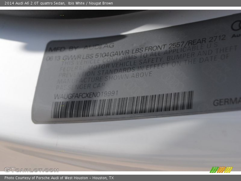 Ibis White / Nougat Brown 2014 Audi A6 2.0T quattro Sedan