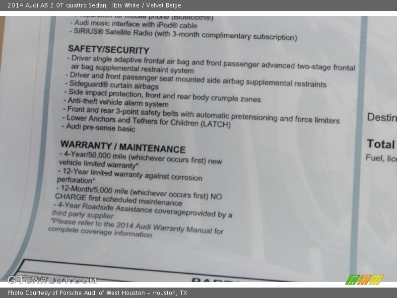  2014 A6 2.0T quattro Sedan Window Sticker