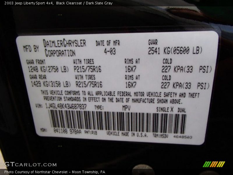 Black Clearcoat / Dark Slate Gray 2003 Jeep Liberty Sport 4x4