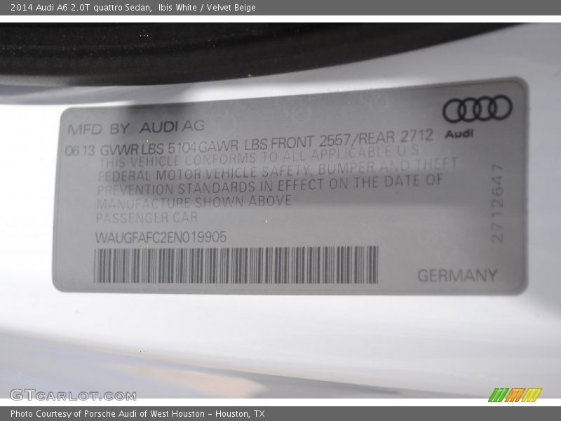 Ibis White / Velvet Beige 2014 Audi A6 2.0T quattro Sedan