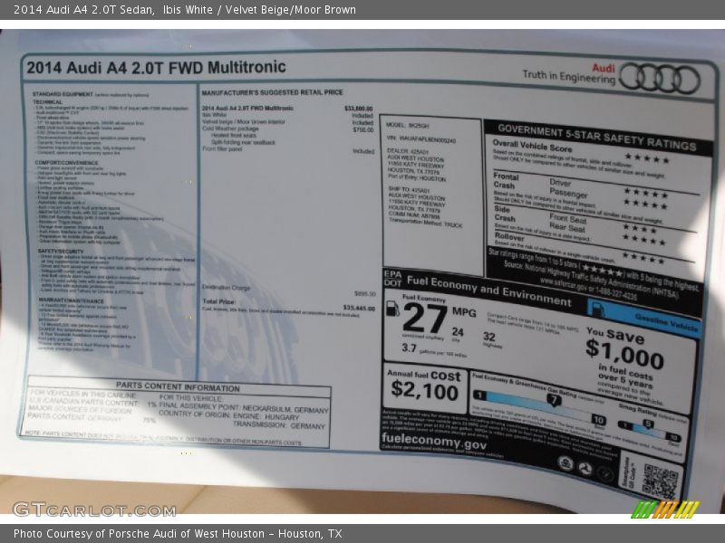 Ibis White / Velvet Beige/Moor Brown 2014 Audi A4 2.0T Sedan