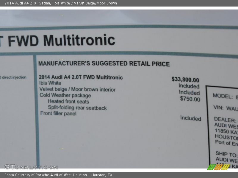 Ibis White / Velvet Beige/Moor Brown 2014 Audi A4 2.0T Sedan