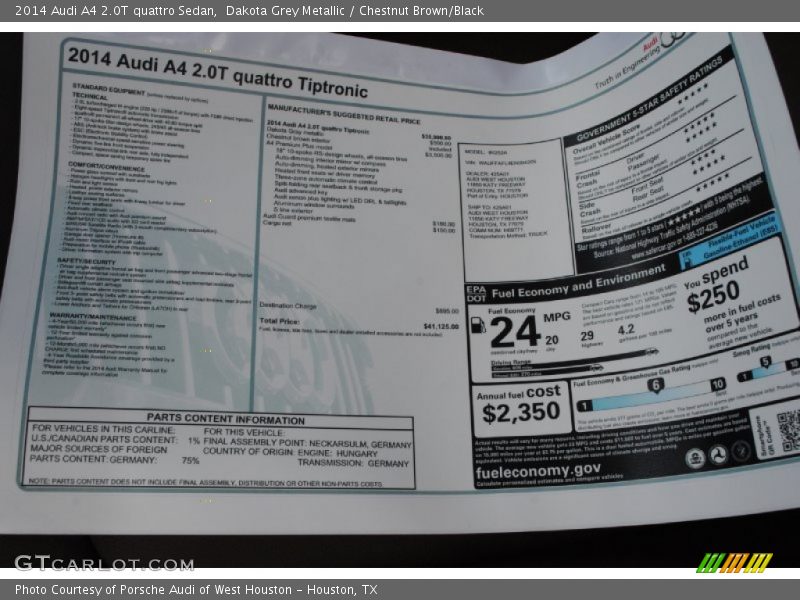  2014 A4 2.0T quattro Sedan Window Sticker