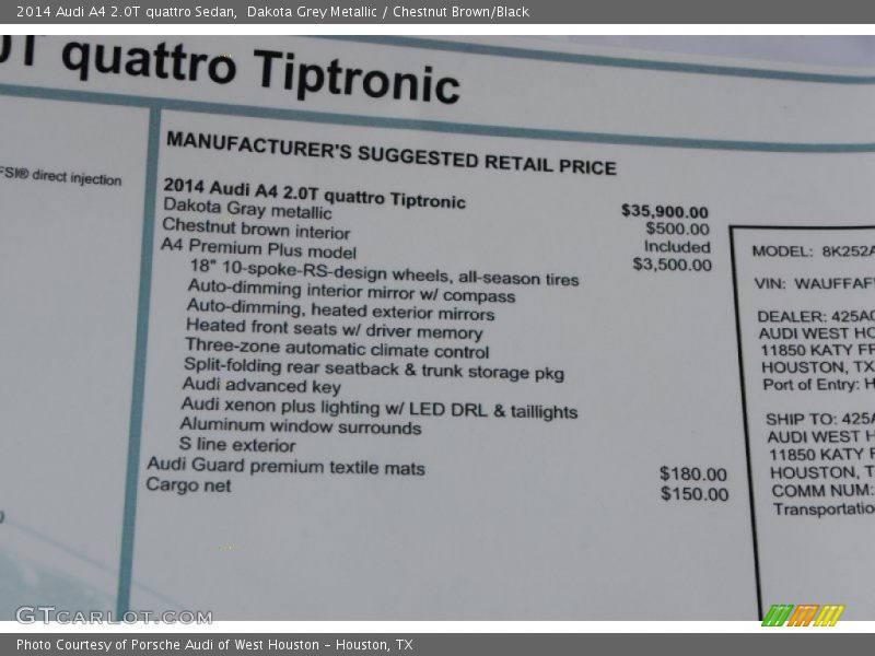  2014 A4 2.0T quattro Sedan Window Sticker