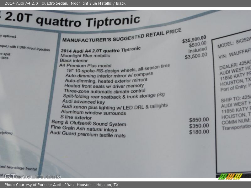 Moonlight Blue Metallic / Black 2014 Audi A4 2.0T quattro Sedan