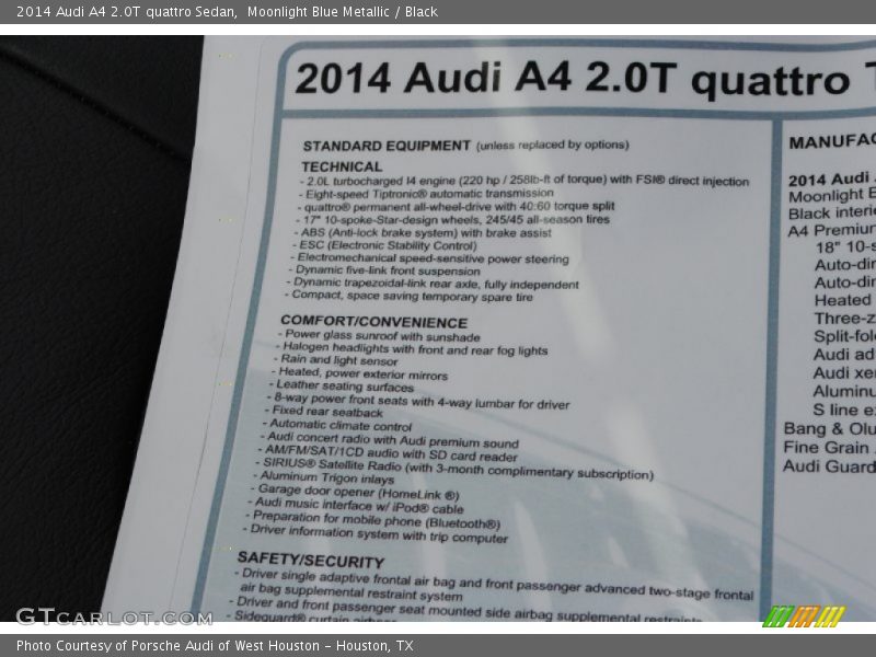 Moonlight Blue Metallic / Black 2014 Audi A4 2.0T quattro Sedan