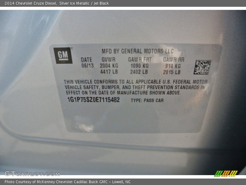 Silver Ice Metallic / Jet Black 2014 Chevrolet Cruze Diesel
