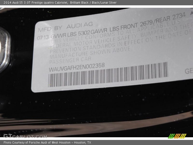 Brilliant Black / Black/Lunar Silver 2014 Audi S5 3.0T Prestige quattro Cabriolet