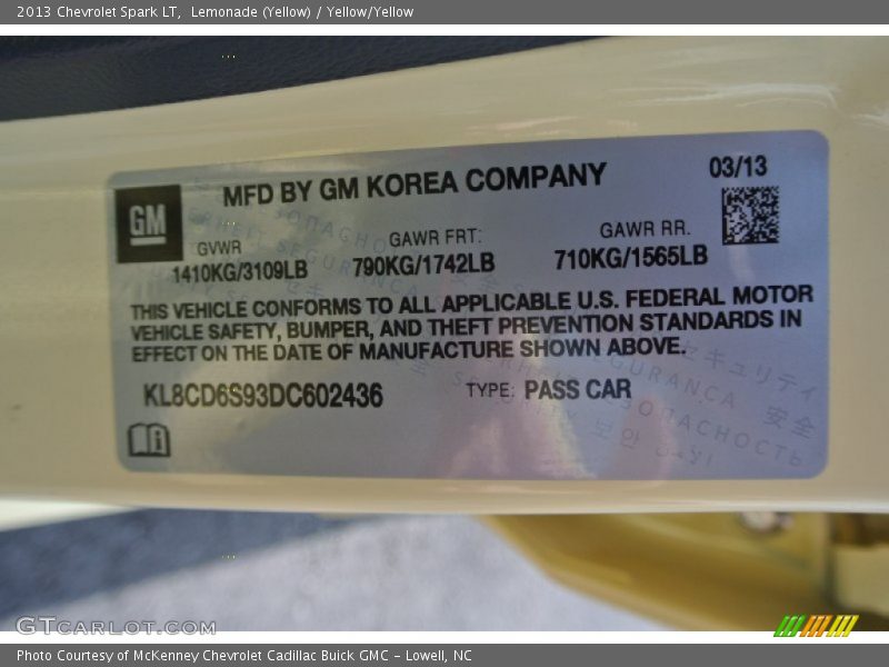 Lemonade (Yellow) / Yellow/Yellow 2013 Chevrolet Spark LT