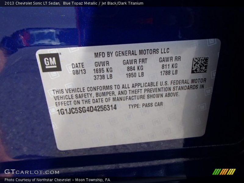 Blue Topaz Metallic / Jet Black/Dark Titanium 2013 Chevrolet Sonic LT Sedan