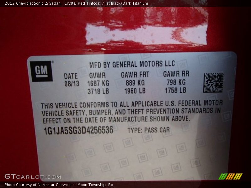 Crystal Red Tintcoat / Jet Black/Dark Titanium 2013 Chevrolet Sonic LS Sedan