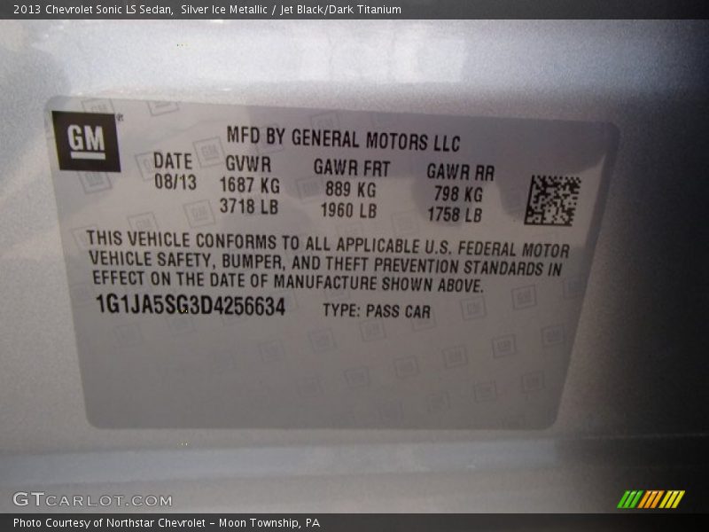 Silver Ice Metallic / Jet Black/Dark Titanium 2013 Chevrolet Sonic LS Sedan