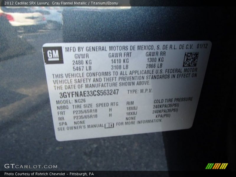 Gray Flannel Metallic / Titanium/Ebony 2012 Cadillac SRX Luxury