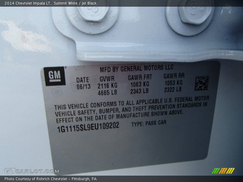Info Tag of 2014 Impala LT