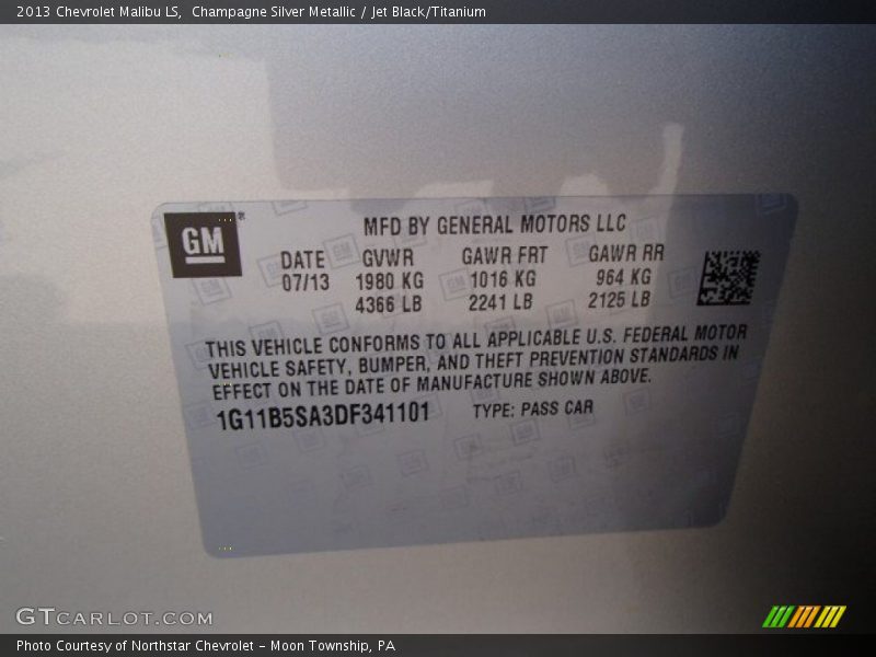 Champagne Silver Metallic / Jet Black/Titanium 2013 Chevrolet Malibu LS