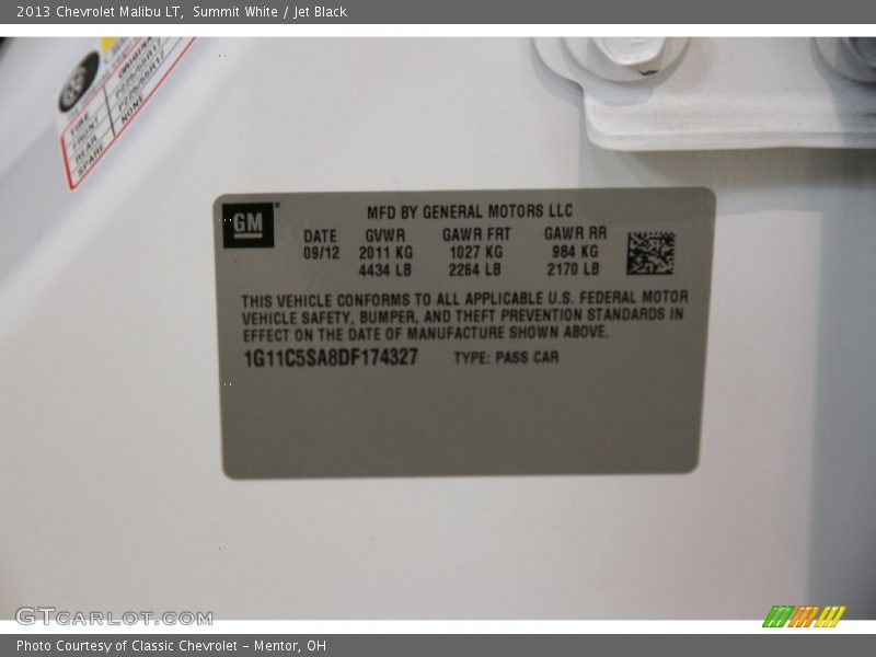 Summit White / Jet Black 2013 Chevrolet Malibu LT