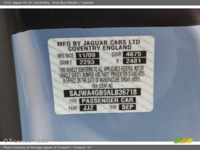 2010 XK XK Convertible Frost Blue Metallic Color Code JJZ