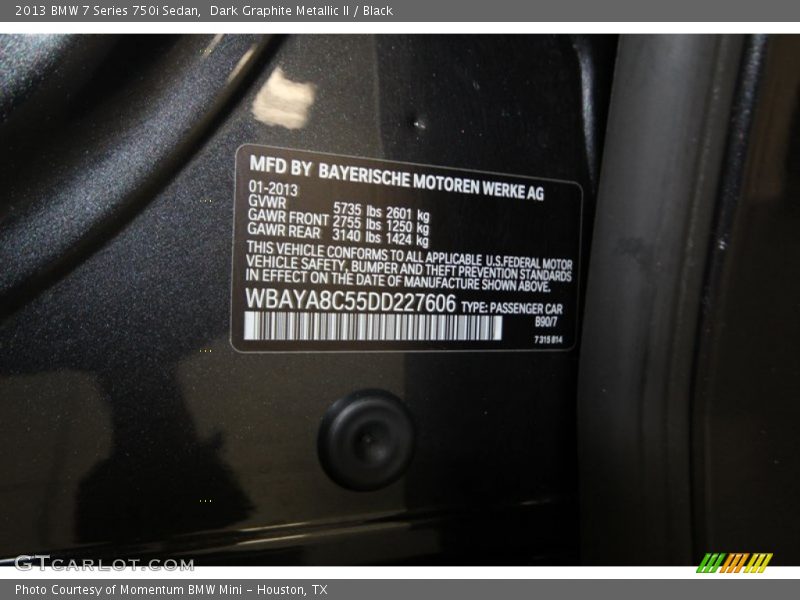 Dark Graphite Metallic II / Black 2013 BMW 7 Series 750i Sedan