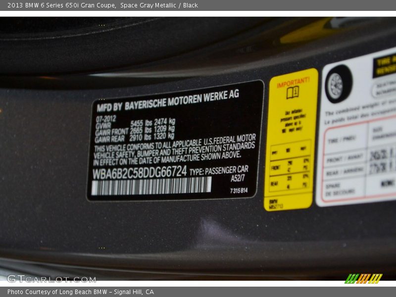 Space Gray Metallic / Black 2013 BMW 6 Series 650i Gran Coupe