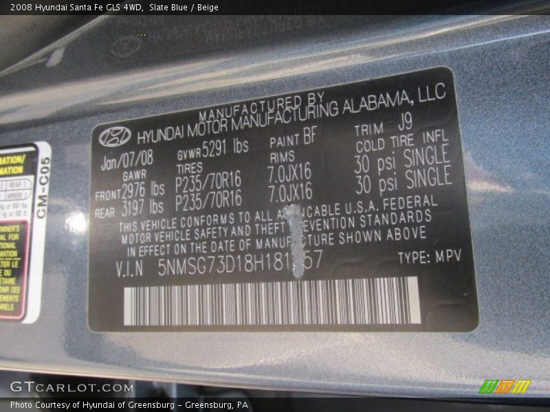 Slate Blue / Beige 2008 Hyundai Santa Fe GLS 4WD