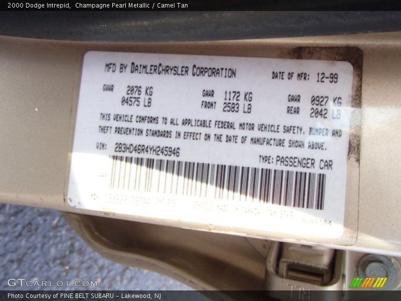 Champagne Pearl Metallic / Camel Tan 2000 Dodge Intrepid