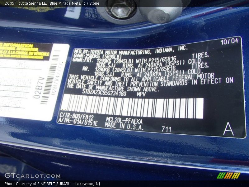 Blue Mirage Metallic / Stone 2005 Toyota Sienna LE