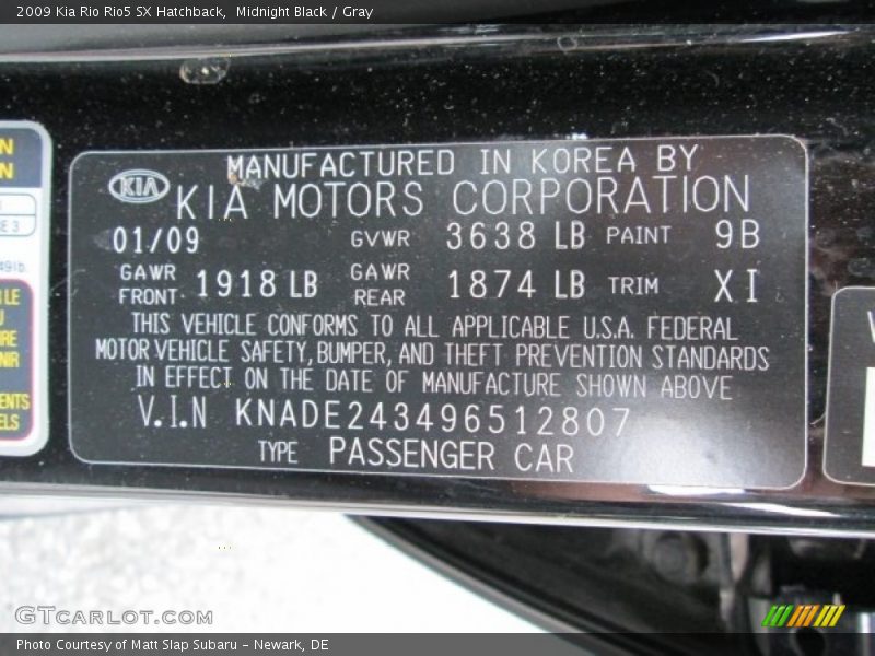 Midnight Black / Gray 2009 Kia Rio Rio5 SX Hatchback